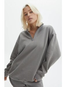 Madmext Dyed Gray Zipper Detailed Oversize Sweatshirt