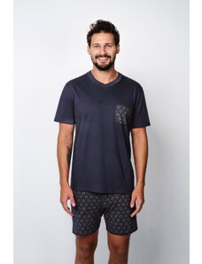 Italian Fashion Men's pajamas Diaz, short sleeves, shorts - navy blue/print