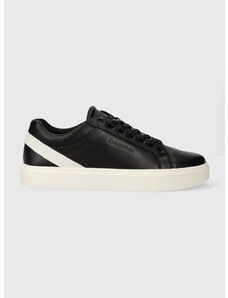 Δερμάτινα αθλητικά παπούτσια Calvin Klein LOW TOP LACE UP ARCHIVE STRIPE χρώμα: μαύρο, HM0HM01292