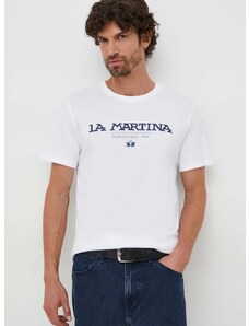 Βαμβακερό μπλουζάκι La Martina ανδρικά, χρώμα: άσπρο