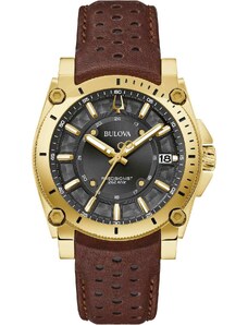BULOVA Precisionist Chronograph - 97B216, Gold case with Brown Leather Strap