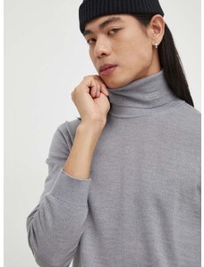 Μάλλινο πουλόβερ HUGO ανδρικά, χρώμα: γκρι