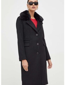 Παλτό από μείγμα μαλλιού Guess χρώμα: μαύρο