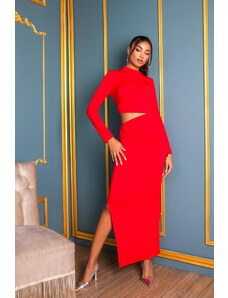 Joy Fashion House Antzie μακρύ φόρεμα cut out κόκκινο