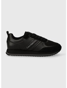 Δερμάτινα αθλητικά παπούτσια Calvin Klein LOW TOP LACE UP MIX χρώμα: μαύρο, HM0HM01280