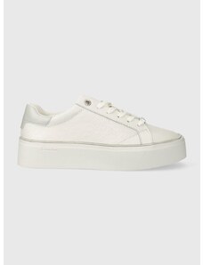 Δερμάτινα αθλητικά παπούτσια Calvin Klein FLATFORM C LACE UP - MONO MIX χρώμα: άσπρο, HW0HW01870