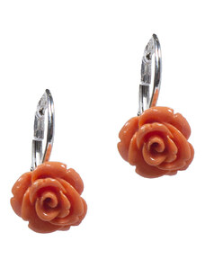Floral Jt Ασημένια κρεμαστά σκουλαρίκια τριαντάφυλλα κοράλλι