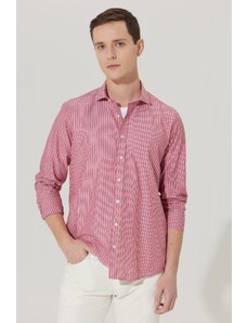 AC&Co / Altınyıldız Classics Men's Claret red-white Slim Fit Slim Fit Small Italian Collar 100% Cotton Striped Shirt.