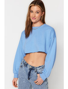 Trendyol Blue Relaxed Cut Crop Thick Crew Neck Knitted Sweatshirt