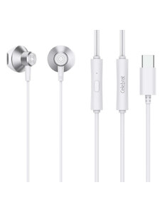 CELEBRAT earphones με μικρόφωνο D14, USB-C, 1.2m, λευκά