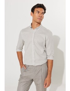 AC&Co / Altınyıldız Classics Men's Gray Slim Fit Slim Fit Buttoned Collar Linen Look 100% Cotton Flared Shirt