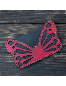 Geddy Πορτοφόλι Δερμάτινο Χειροποίητο Λεπτό για Κάρτες Κόκκινη Πεταλούδα