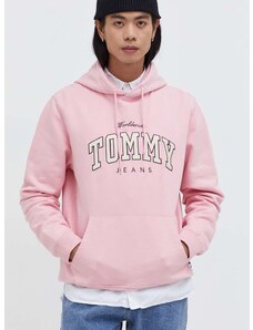 Βαμβακερή μπλούζα Tommy Jeans χρώμα: ροζ, με κουκούλα