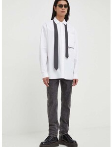 Βαμβακερό πουκάμισο Karl Lagerfeld Jeans ανδρικό, χρώμα: άσπρο