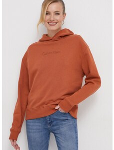 Βαμβακερή μπλούζα Calvin Klein γυναικεία, χρώμα: πορτοκαλί, με κουκούλα, K20K205449