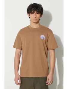 Βαμβακερό μπλουζάκι Lacoste ανδρικά, χρώμα: καφέ