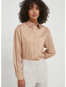 Βαμβακερό πουκάμισο Calvin Klein χρώμα: μπεζ