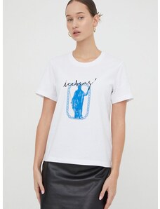 Βαμβακερό μπλουζάκι Iceberg γυναικεία, χρώμα: άσπρο