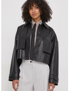 Δερμάτινο μπουφάν Calvin Klein χρώμα: μαύρο