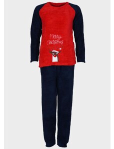 gsecret Γυναικεία πιτζάμα fleece "Merry Christmas" μονόχρωμο παντελόνι ΚΟΚΚΙΝΟ