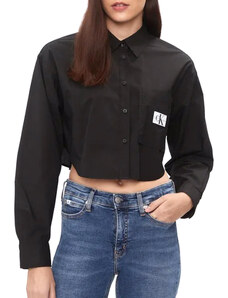 Calvin Klein Woven Label Cropped Long Sleeved Shirt-CK Black