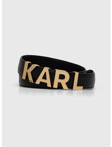 Δερμάτινη ζώνη Karl Lagerfeld χρώμα: μαύρο