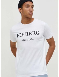 Βαμβακερό μπλουζάκι Iceberg ανδρικά, χρώμα: άσπρο