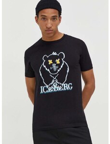 Βαμβακερό μπλουζάκι Iceberg ανδρικά, χρώμα: μαύρο