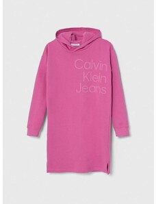 Παιδικό βαμβακερό φόρεμα Calvin Klein Jeans χρώμα: ροζ