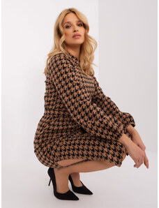 Fashionhunters Camel and black knitted dress with belt