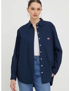 Βαμβακερό πουκάμισο Tommy Jeans χρώμα: ναυτικό μπλε