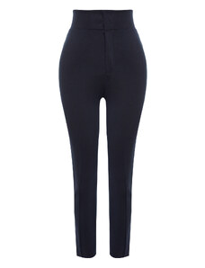 Trendyol Navy Blue High Waist Lifter Ribbed Elastic Waist Slim Fit Thick Knitted Pants