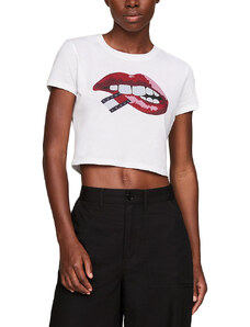 TOMMY HILFIGER TOMMY JEANS WASHED LIPS CROP SLIM FIT T-SHIRT WOMEN