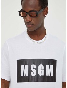 Βαμβακερό μπλουζάκι MSGM ανδρικά, χρώμα: άσπρο