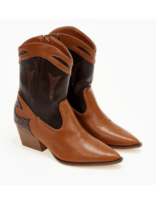 issue Cowboy boots με συνδιασμό υλικών - Καφέ - 025011