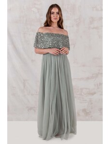 PerfectDress.gr fairytale επίσημο φόρεμα chic παγιέτα Lily green bardot