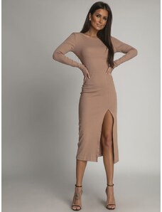 FASARDI Elegant dress with an open back and a cappuccino slit in the front