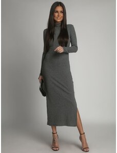 FASARDI Graphite turtleneck maxi dress with side slit