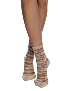 Vactive Γυναικεία βαμβακερή κάλτσα με σχέδιο ρίγες σε μπεζ No 36-40