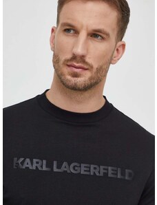 Βαμβακερή μπλούζα με μακριά μανίκια Karl Lagerfeld χρώμα: μαύρο