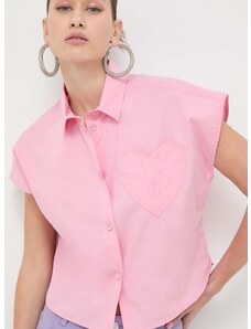 Βαμβακερό πουκάμισο Moschino Jeans χρώμα: ροζ