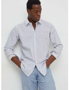 Βαμβακερό πουκάμισο Karl Lagerfeld ανδρικό, χρώμα: άσπρο