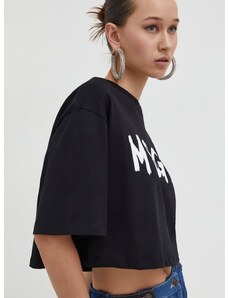 Βαμβακερό μπλουζάκι MSGM γυναικεία, χρώμα: μαύρο