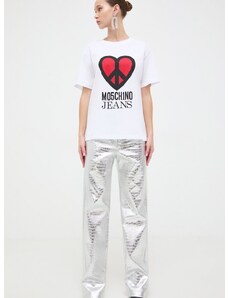 Βαμβακερό μπλουζάκι Moschino Jeans γυναικεία, χρώμα: άσπρο