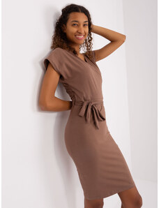 Fashionhunters Light brown basic bodycon dress with belt from RUE PARIS