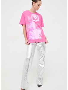 Βαμβακερό μπλουζάκι Moschino Jeans γυναικεία, χρώμα: ροζ