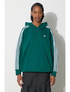 Μπλούζα adidas Originals 3-Stripes Hoodie OS χρώμα: πράσινο, με κουκούλα, IN8400
