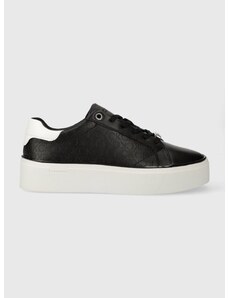 Δερμάτινα αθλητικά παπούτσια Calvin Klein FLATFORM C LACE UP - MONO MIX χρώμα: μαύρο, HW0HW01870