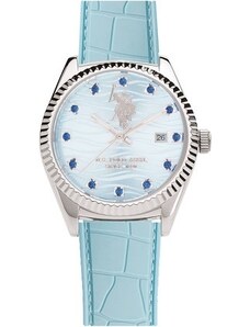 U.S. POLO Jacob - USP8241AQ, Silver case with Light Blue Leather Strap