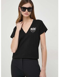 Βαμβακερό μπλουζάκι Pinko γυναικεία, χρώμα: μαύρο